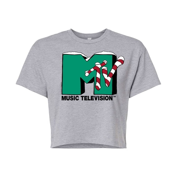 MTV - Christmas Candy Cane Logo - Juniors Cropped Tee