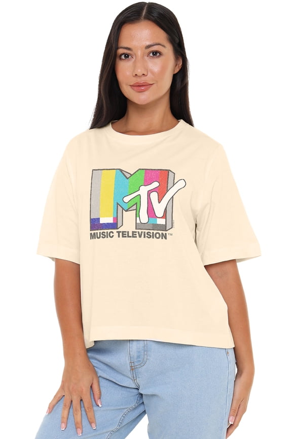 Color Bars Women's Boxy Cropped T-Shirt Casual Graphic Tee