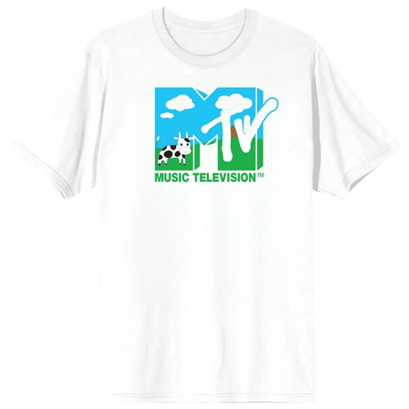 MTV Cow In Field Logo Adult White Crew Neck Short Sleeve T-shirt-3XL