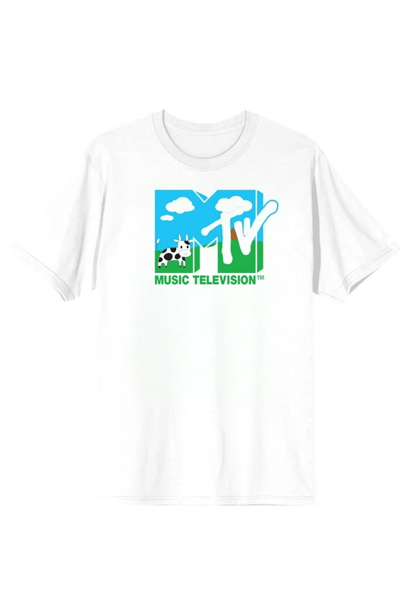 MTV Cow In Field Logo Adult White Crew Neck Short Sleeve T-shirt-5XL