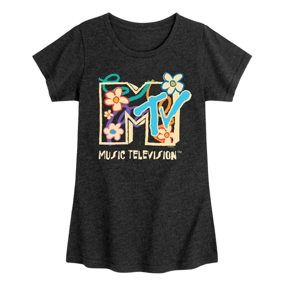 MTV - Drawn Floral Logo - Toddler & Youth Girls Short Sleeve Graphic T-Shirt
