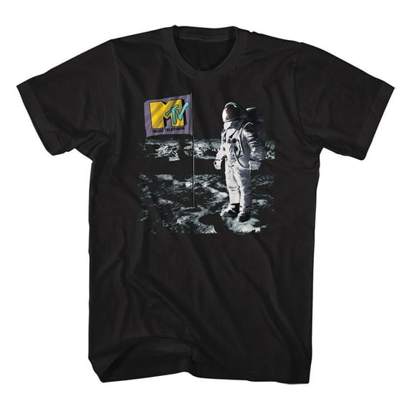MTV Flag On Moon Black T-Shirt