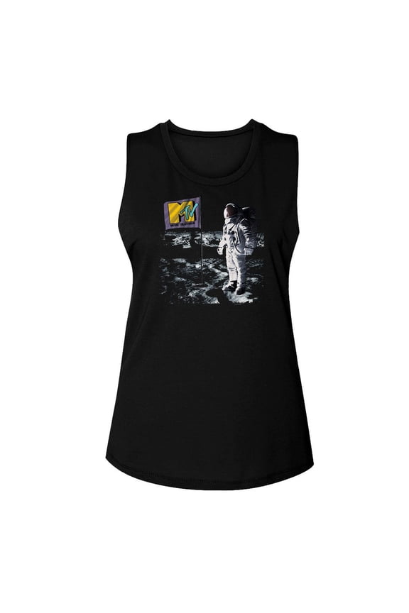 MTV Flag On Moon Black Women's Muscle Tank Top T-Shirt