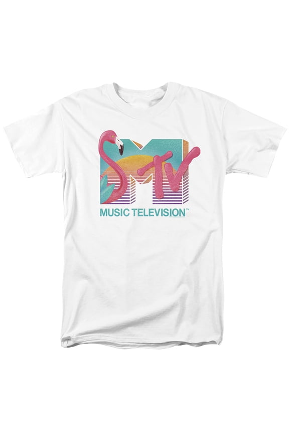 MTV - Flamingo Logo - Adult Unisex Short Sleeve T-Shirt - White