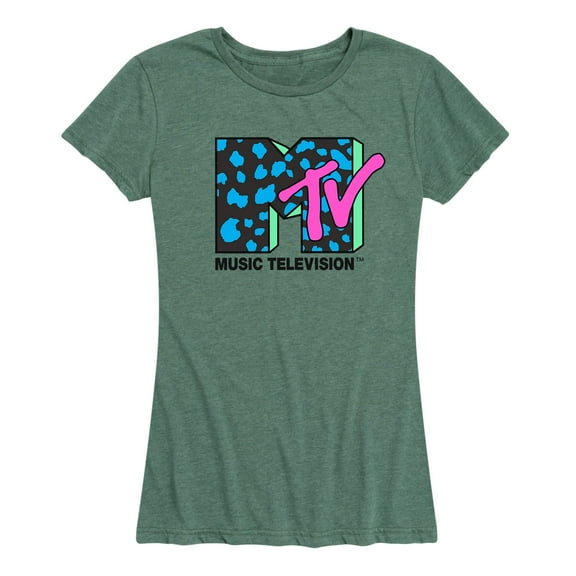 MTV - Fluorescent Leopard Print MTV Logo - Women's Short Sleeve Graphic T-Shirt