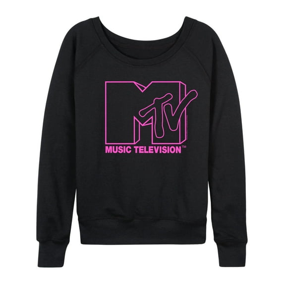 MTV - Fluorescent Pink MTV Logo - Women's Lightweight French Terry Long Sleeve Shirt