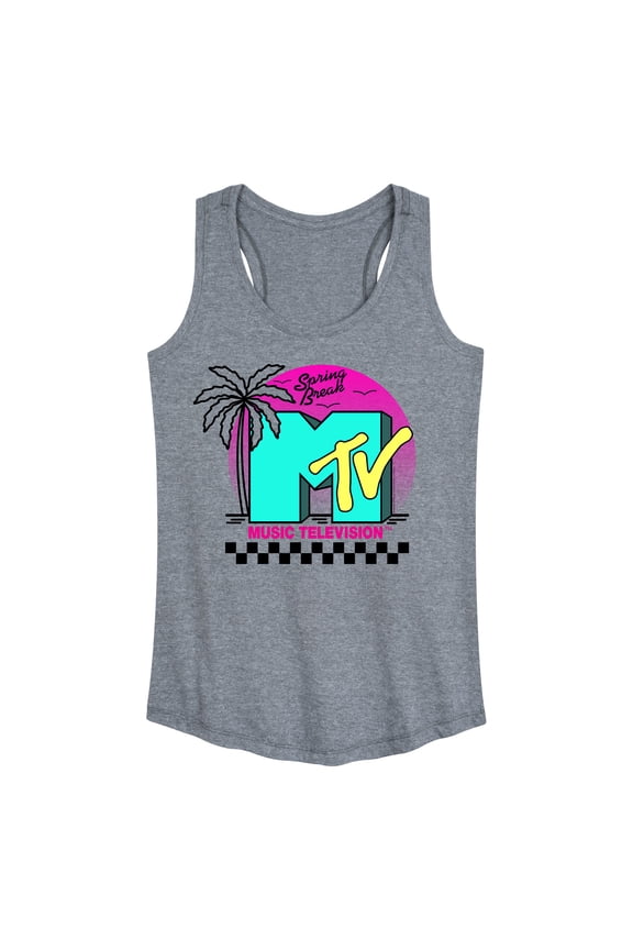 - Fluorescent Spring Break Beach Front MTV Logo - Women's Racerback Tank Top