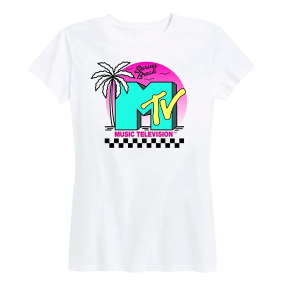 MTV - Fluorescent Spring Break Beach Front MTV Logo - Women's Short Sleeve Graphic T-Shirt