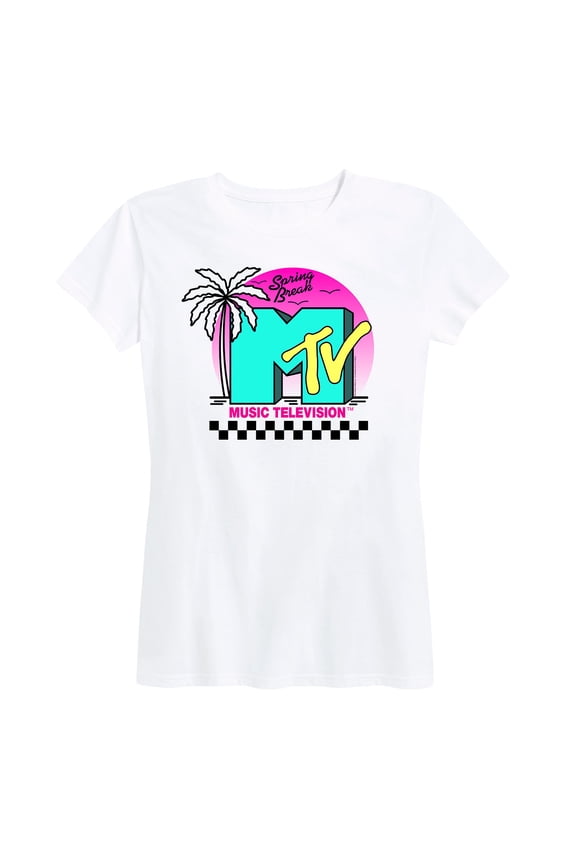 - Fluorescent Spring Break Beach Front MTV Logo - Women's Short Sleeve Graphic T-Shirt