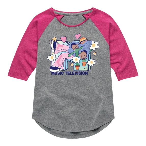 MTV - Funky Flower Dude - Toddler & Youth Girls Raglan Graphic T-Shirt