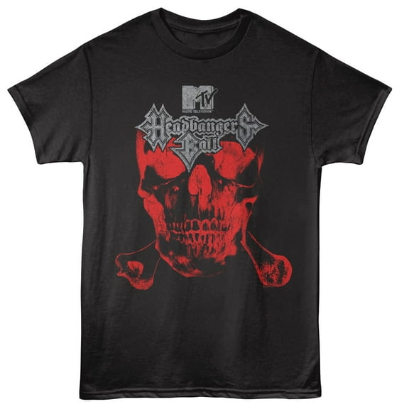 MTV Headbangers Ball Red Skull Men's T Shirt (Black, Adult3XL)