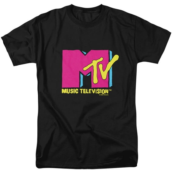 MTV Hot Pink Logo Unisex Adult T Shirt (Large) Black