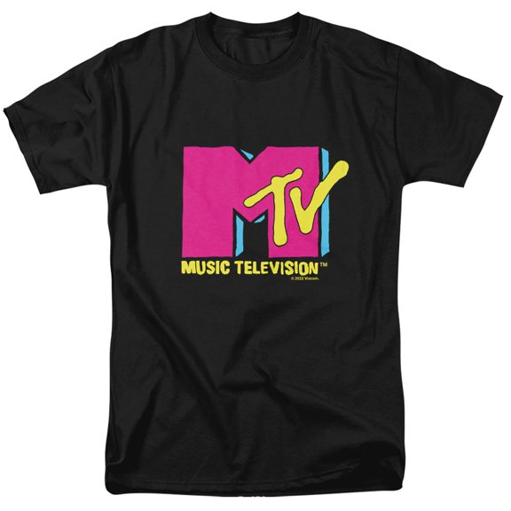 MTV Hot Pink Logo Unisex Adult T Shirt (Medium) Black