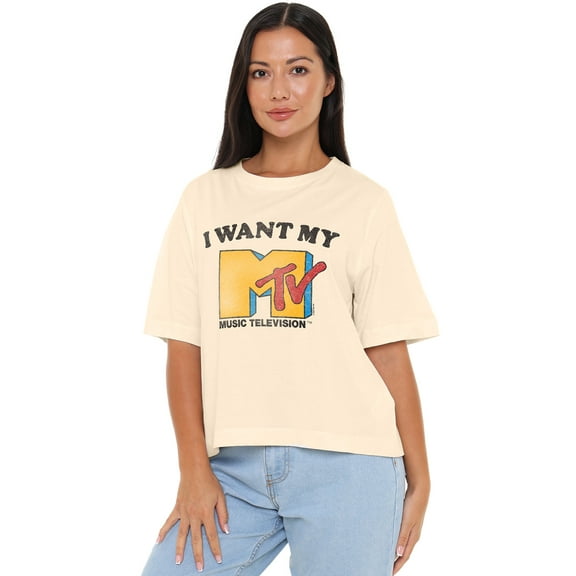 MTV I Want My MTV 2 Women's Boxy Cropped T-Shirt Casual Graphic Tee
