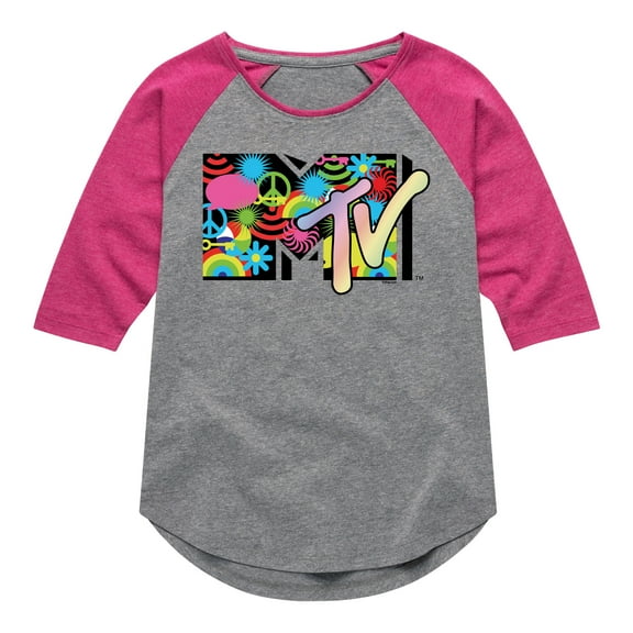 MTV - Icon Collage Logo - Toddler & Youth Girls Raglan Graphic T-Shirt
