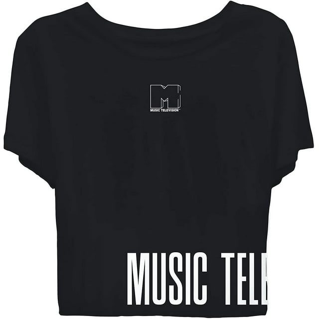MTV Ladies Short Sleeve Shirt - #TBT Ladies 1980's Clothing - I Want My Logo Cropped Short Sleeve Tee Black, Medium