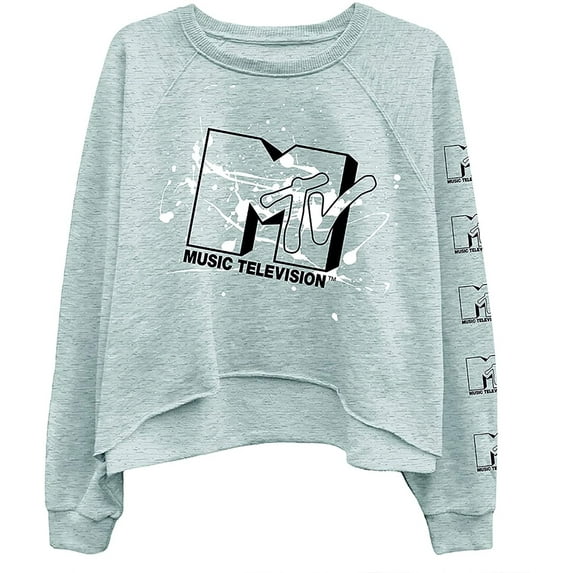 MTV Ladies Sweatshirt, Raw Edge MTV Logo Sweatshirt Heather Grey - S