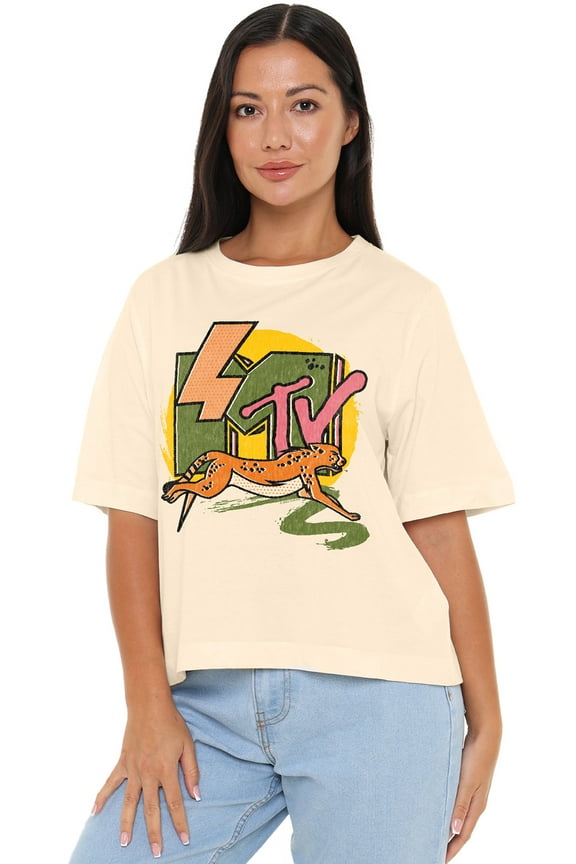 Lightning Cat Women's Boxy Cropped T-Shirt Casual Graphic Tee