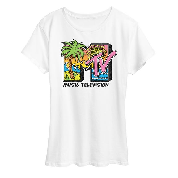 MTV - Logo 80S Beach- Women's Short Sleeve Graphic T-Shirt