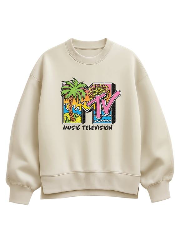 - Logo 80s Beach Women's Oversized Fleece Crew Sweatshirt