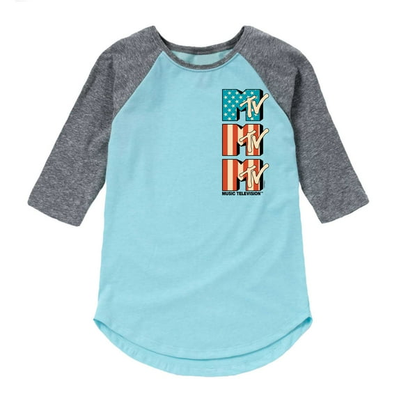 MTV Logo - American Flag - Toddler And Youth Girls Raglan Graphic T-Shirt