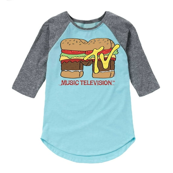 MTV Logo - Burger Logo - Toddler And Youth Girls Raglan Graphic T-Shirt