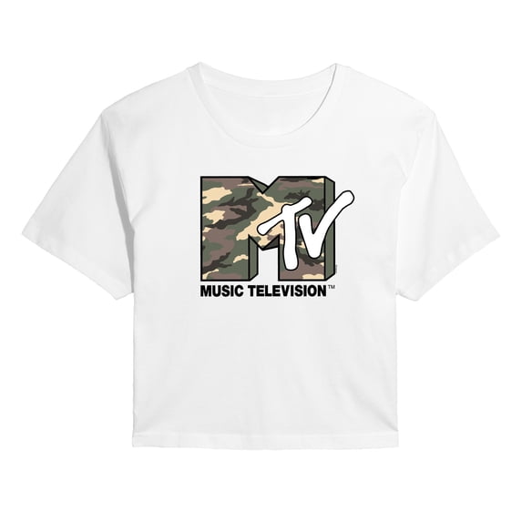 MTV Logo - Camo Logo - Juniors Cropped Graphic T-Shirt