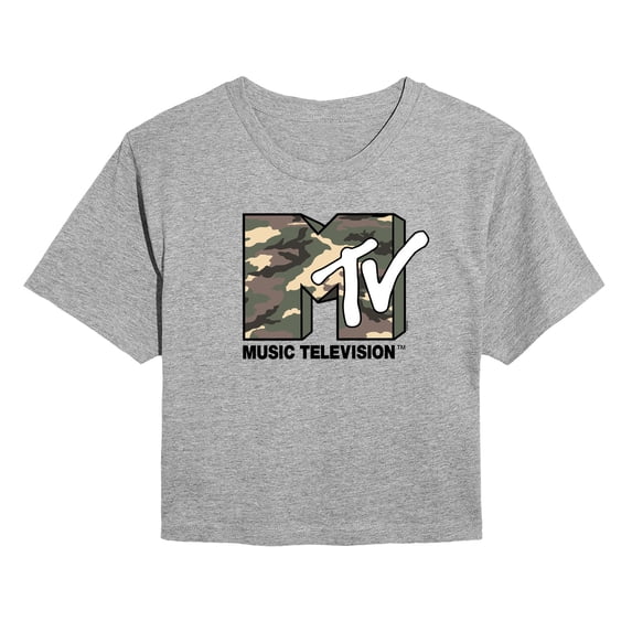MTV Logo - Camo Logo - Juniors Cropped Graphic T-Shirt