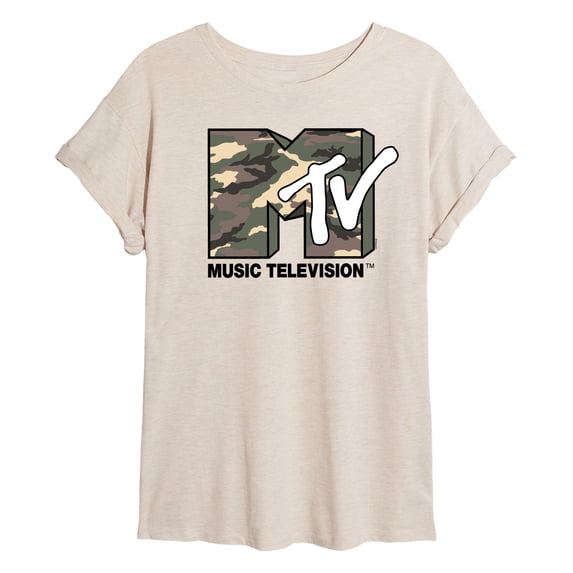 MTV Logo - Camo Logo - Juniors Oversized Graphic T-Shirt
