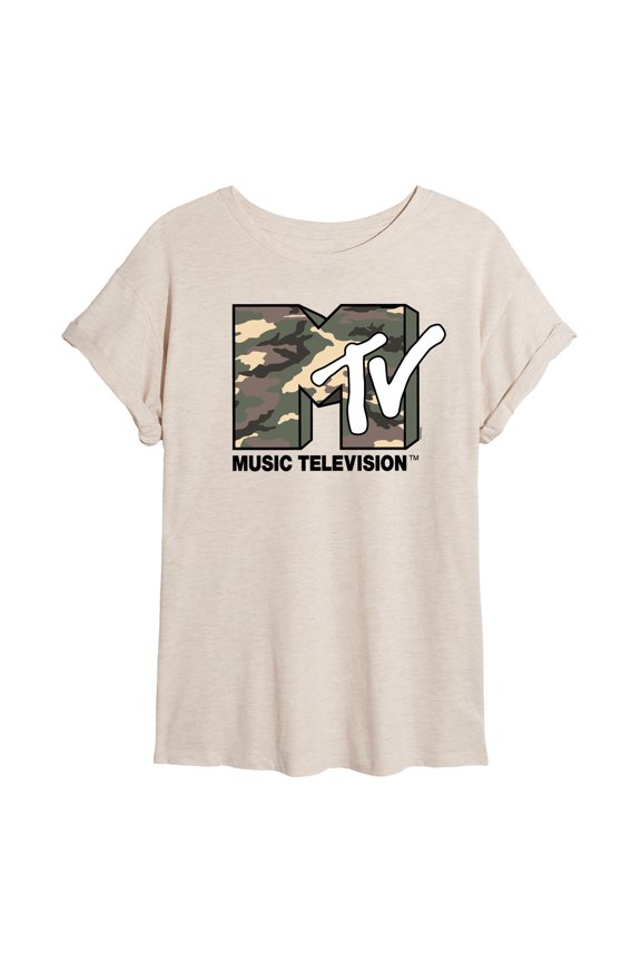 Logo - Camo Logo - Juniors Oversized Graphic T-Shirt
