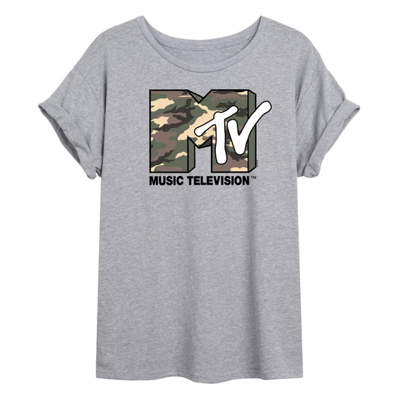 MTV Logo - Camo Logo - Juniors Oversized Graphic T-Shirt