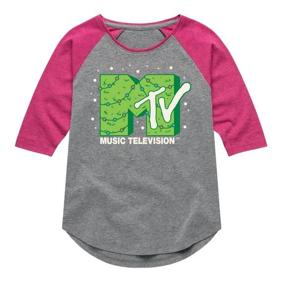 MTV - Logo Christmas Tree - Toddler & Youth Girls Raglan Graphic T-Shirt