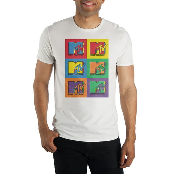 MTV Logo Colorful Block Design White Graphic Tee Shirt - 4XLB