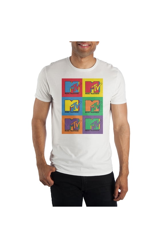 MTV Logo Colorful Block Design White Graphic Tee Shirt - 5XL