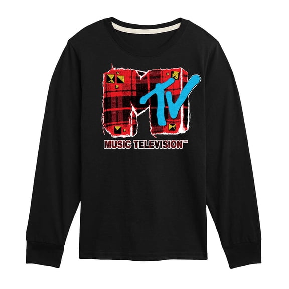 MTV Logo - Grunge Plaid - Toddler And Youth Long Sleeve Graphic T-Shirt