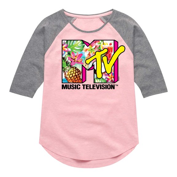 MTV Logo - Hawaiian Collage - Toddler And Youth Girls Raglan Graphic T-Shirt
