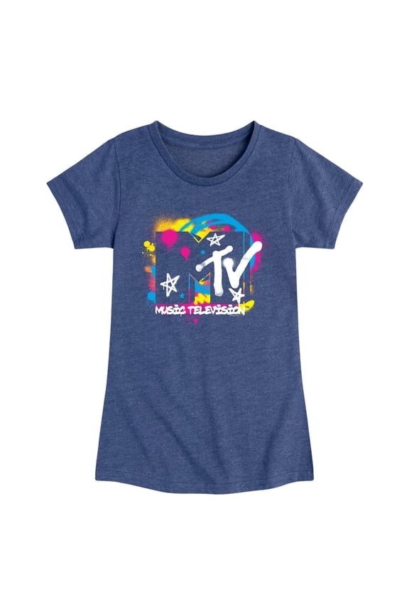 Logo - MTV Logo Spray Paint - Youth Girls Fitted Short Sleeve T-Shirt