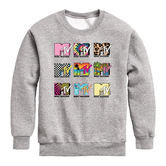 MTV Logo - MTV Top Logo Grid - Youth Boys Crew Fleece Sweatshirt