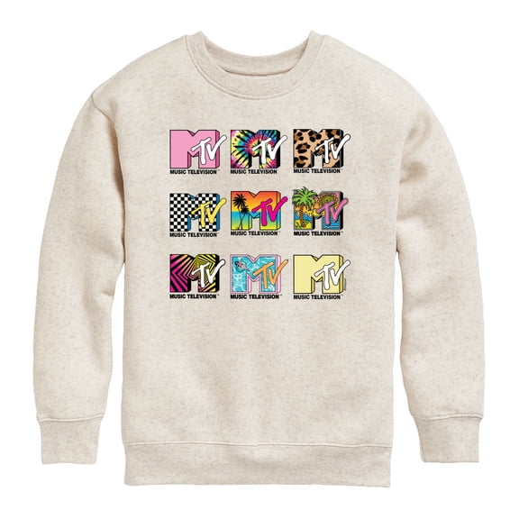 MTV Logo - MTV Top Logo Grid - Youth Boys Crew Fleece Sweatshirt