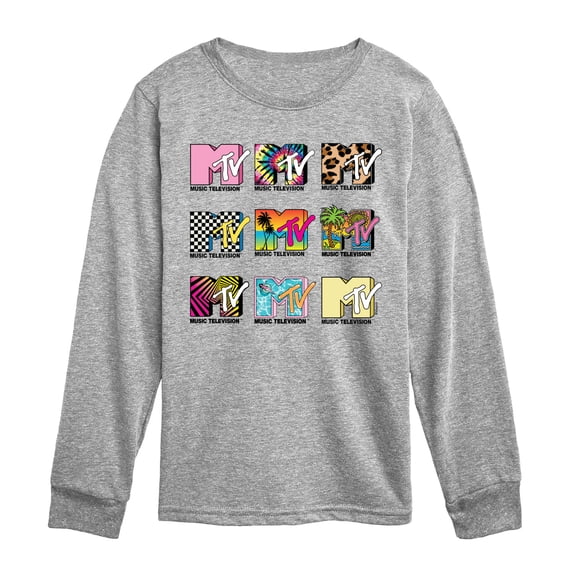 MTV Logo - MTV Top Logo Grid - Youth Boys Long Sleeve Graphic T-Shirt