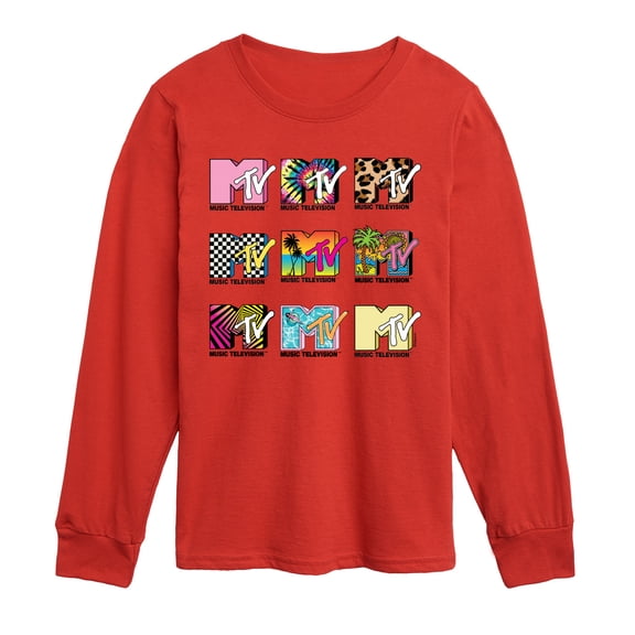 MTV Logo - MTV Top Logo Grid - Youth Boys Long Sleeve Graphic T-Shirt