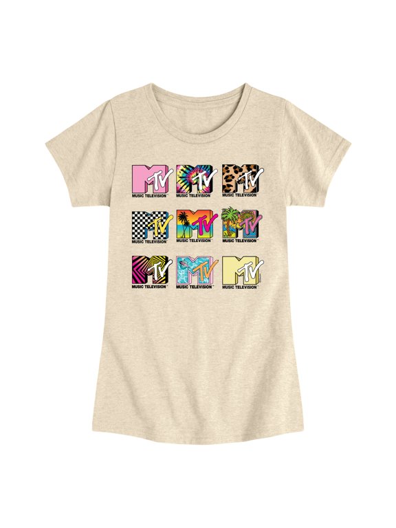- MTV Top Logo Grid Girls' Fitted Short Sleeve Graphic T-Shirt