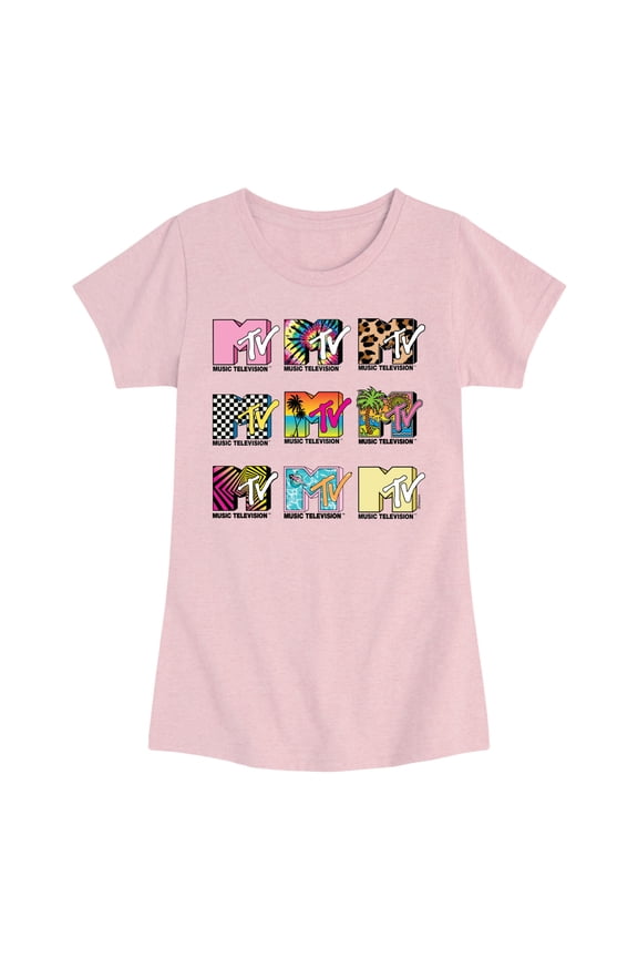 Logo - MTV Top Logo Grid - Youth Girls Fitted Short Sleeve T-Shirt