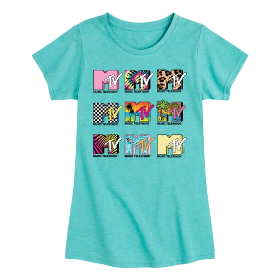 MTV Logo - MTV Top Logo Grid - Youth Girls Fitted Short Sleeve T-Shirt