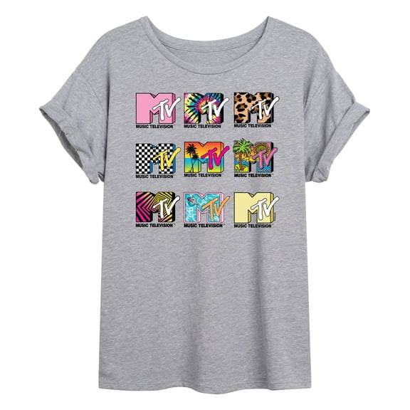 MTV Logo - MTV Top Logos - Juniors Oversized Graphic T-Shirt