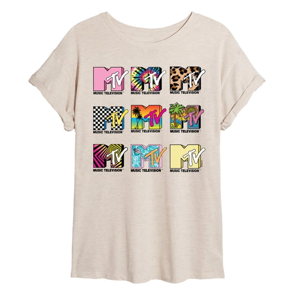 MTV Logo - MTV Top Logos - Juniors Oversized Graphic T-Shirt