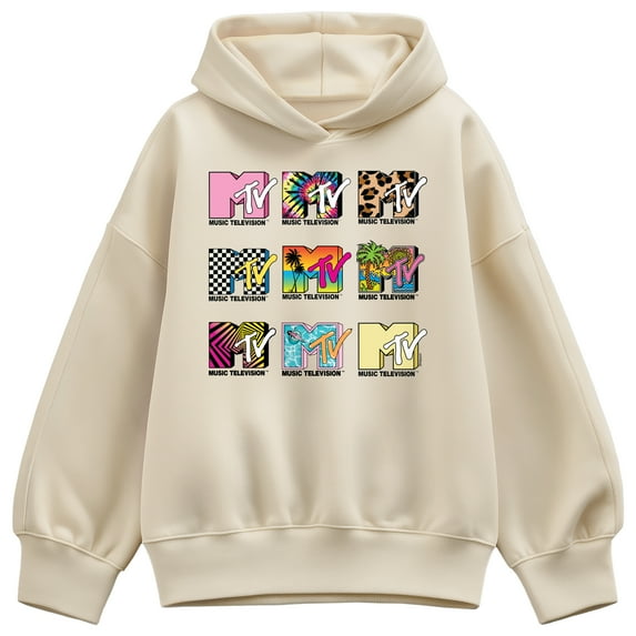 MTV Logo - MTV Top Logos - Women's Oversized Fleece Hoodie Sweatshirt