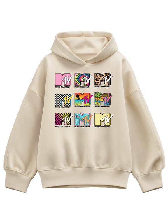 - MTV Top Logos Women's Oversized Fleece Hoodie Sweatshirt