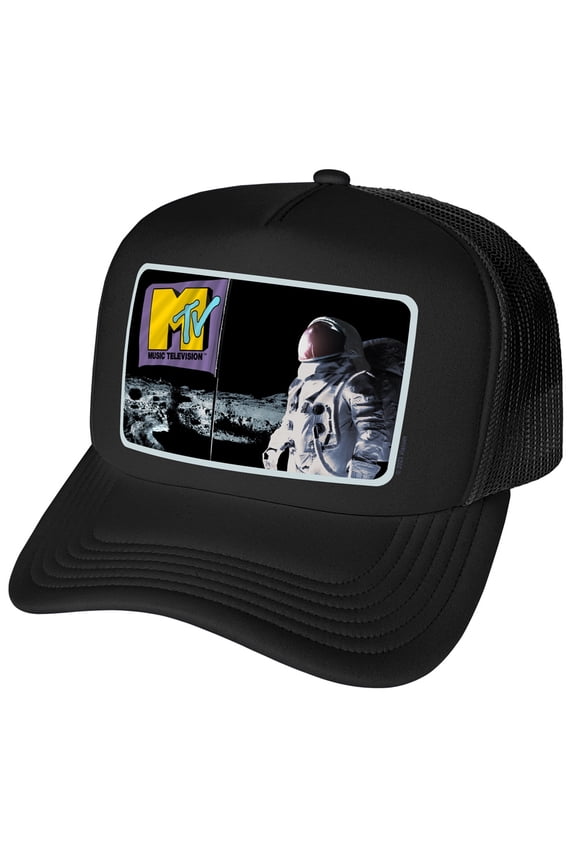 MTV - Logo Moon Person MTV Flag Foam Snapback Trucker Hat - Unisex for Men and Women