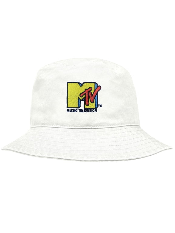MTV Logo Officially Licensed Bucket Hat Unisex for Men & Women, White